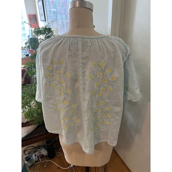 INNIKA CHOO  Embroidered Linen Smock Blouse  in Sea Mist One Size - Picture 6 of 16